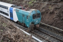 La testa dell treno deragliato sulla Roma-Viterbo