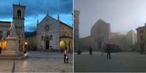 Norcia, la basilica di San Benedetto prima e dopo il sisma